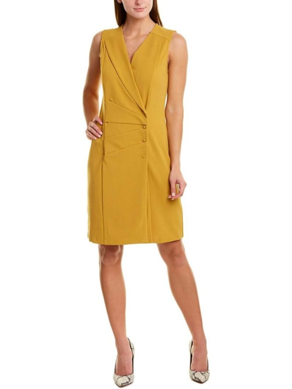 NWT Nanette Lepore Womens Size 6 Mustard Yellow Sleeveless Blazer Dress NEW